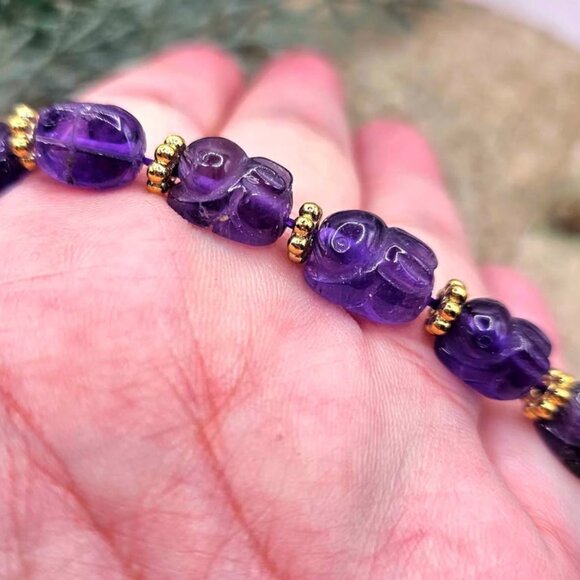Rare Nature Amethyst Hand Carved Rabbit Beads Bracelet - Picture 6 of 10